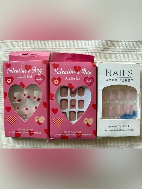 Other - 3 New Packs Valentine's Day Heart Accent Press-On Nails - Pink & Nude